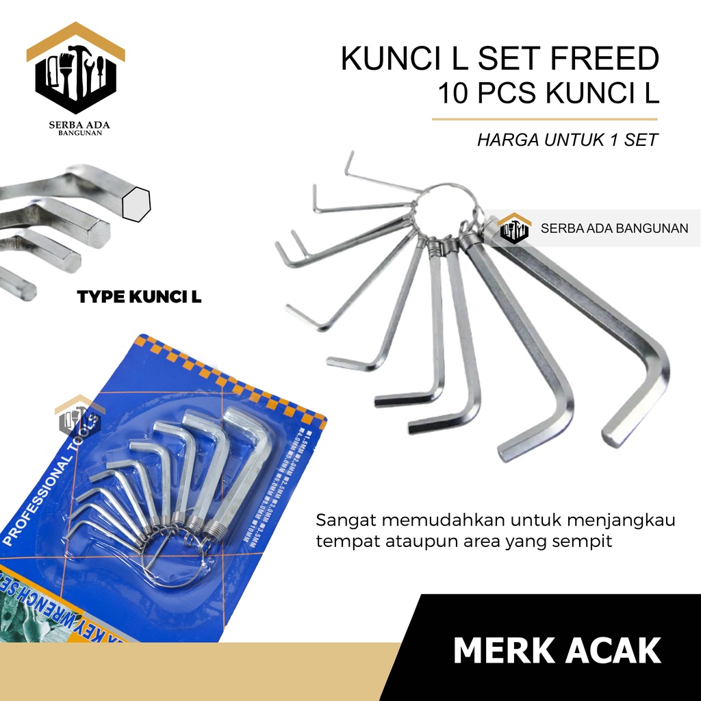 FREED KUNCI L SET HEX KEY RING 1 2 3 4 5 6 7 8 9 10 MM 10IN1 TOOLS