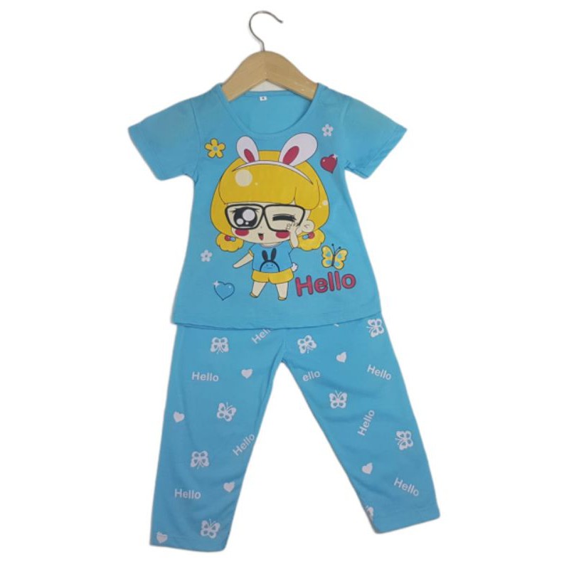 SETELAN BAJU ANAK PEREMPUAN NEW MOTIF GIRL HELLO 2-6 TAHUN