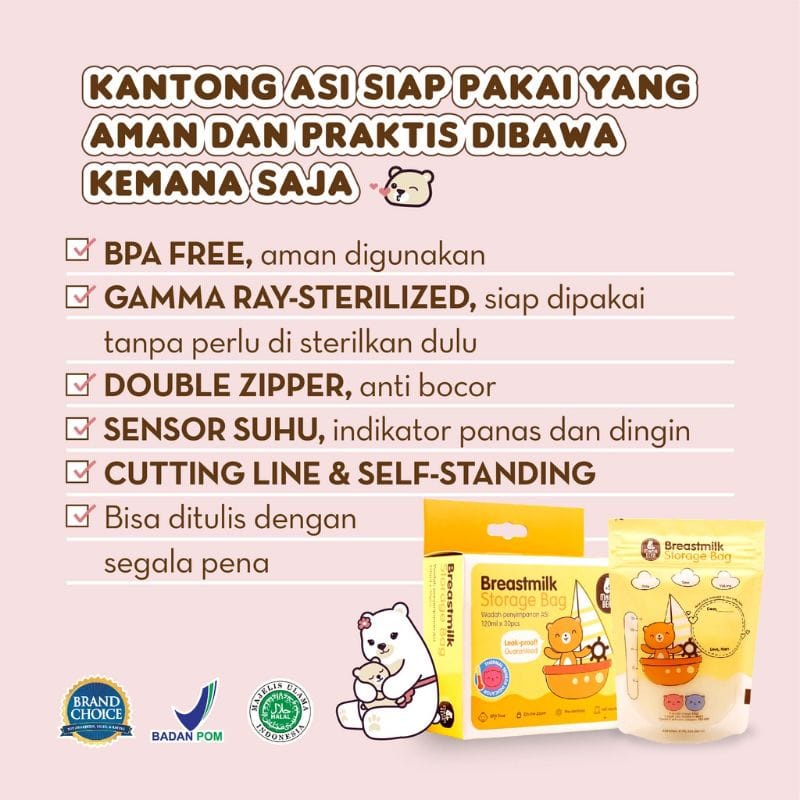 KANTONG ASI MAMA BEAR 120 ml 30 pcs - ASI BAG - BREAST STORAGE MILK