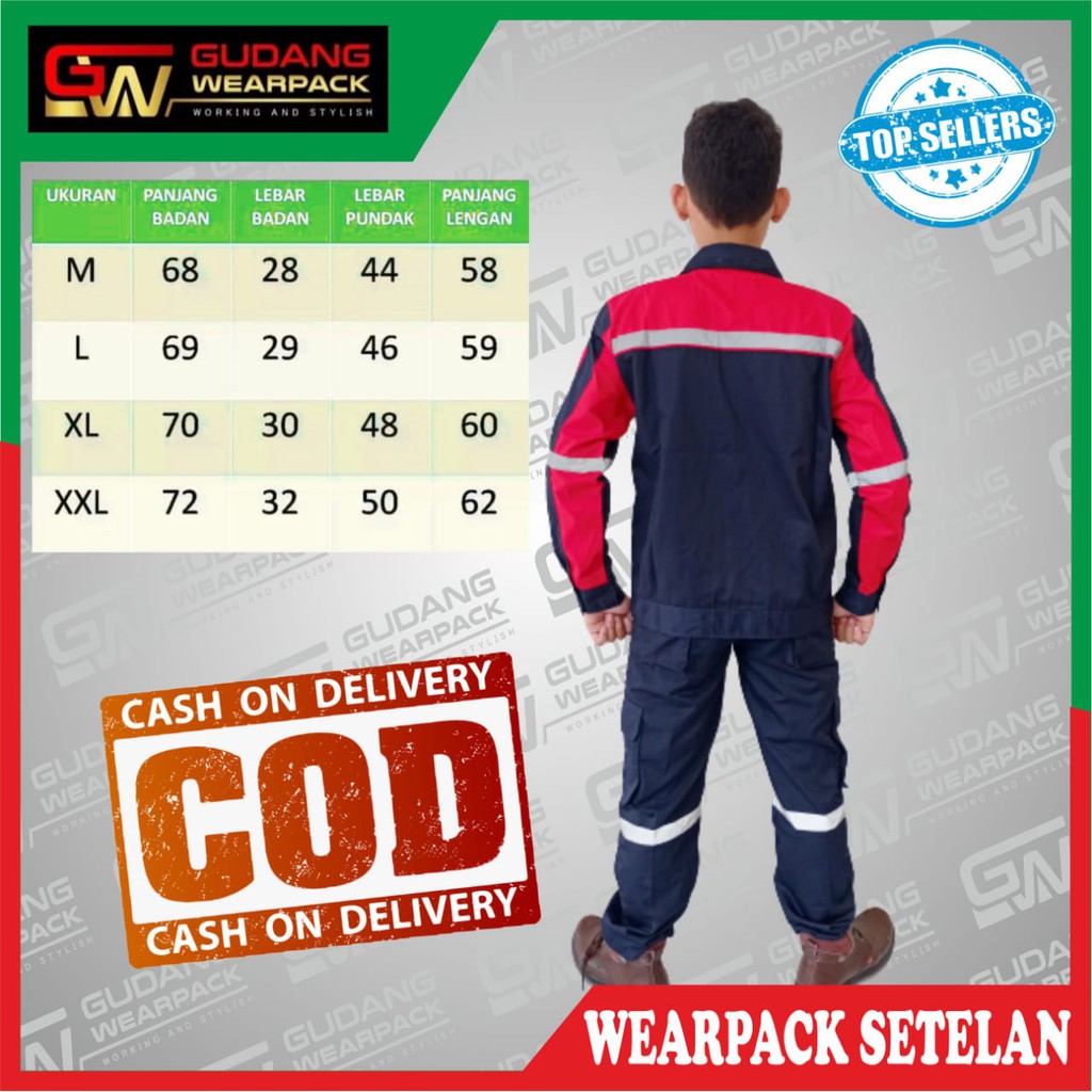 Star Wearpack - Baju Kerja Proyek Setelan Baju &amp; Celana Warna Dongker Kombinasi Merah