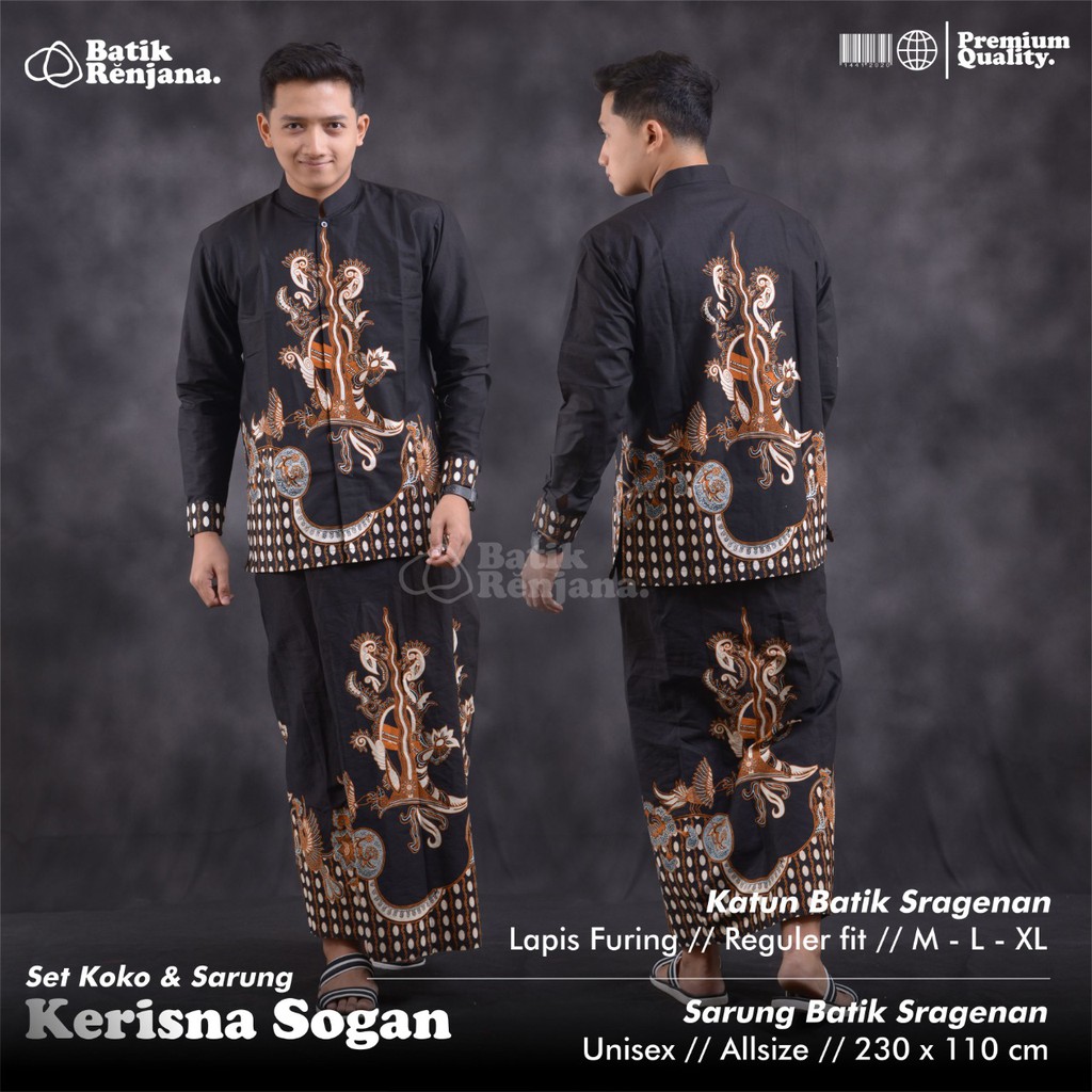 SARKEM KERIS SOGAN Kemeja Baju dan Sarung Batik Pria Dewasa Premium Lebaran Asli Solo RENJANA