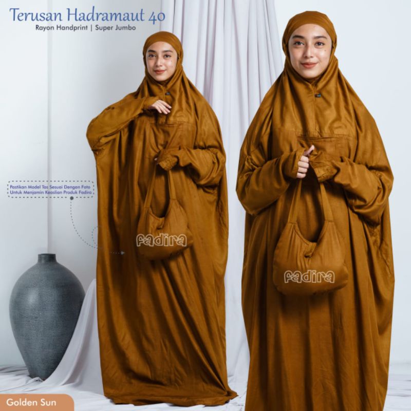 Mukena Terusan Hadramaut Rayon Handprint Polos Premium Super Jumbo Dewasa