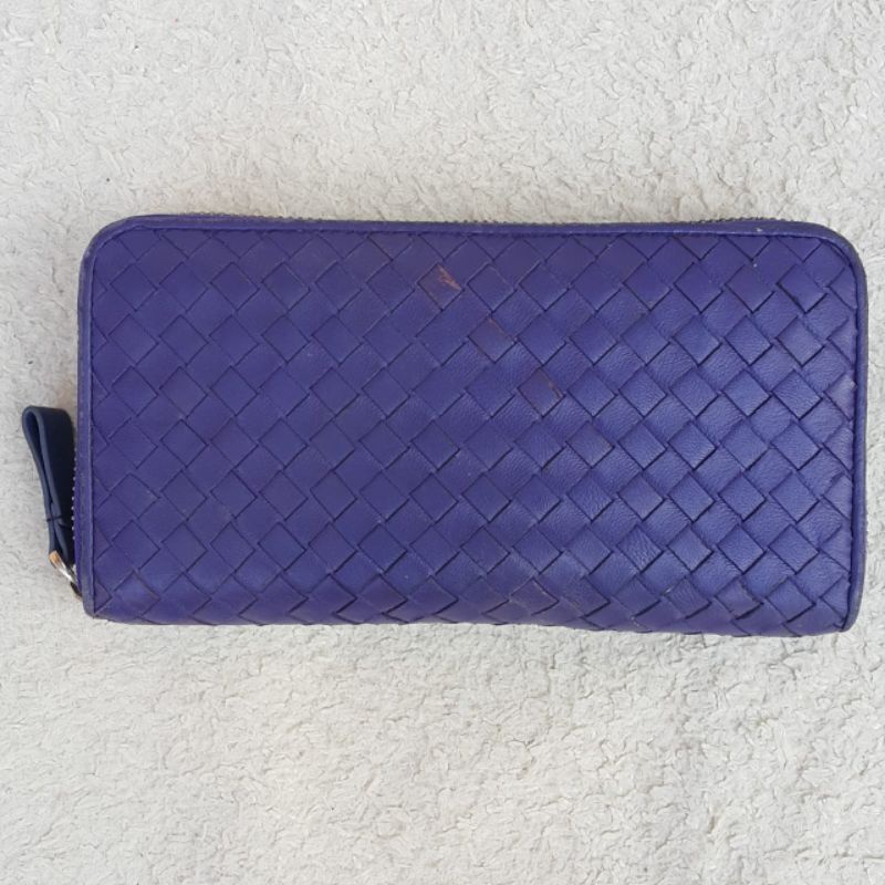Dompet Panjang Wanita Ungu Anyaman Kulit Asli Preloved Second