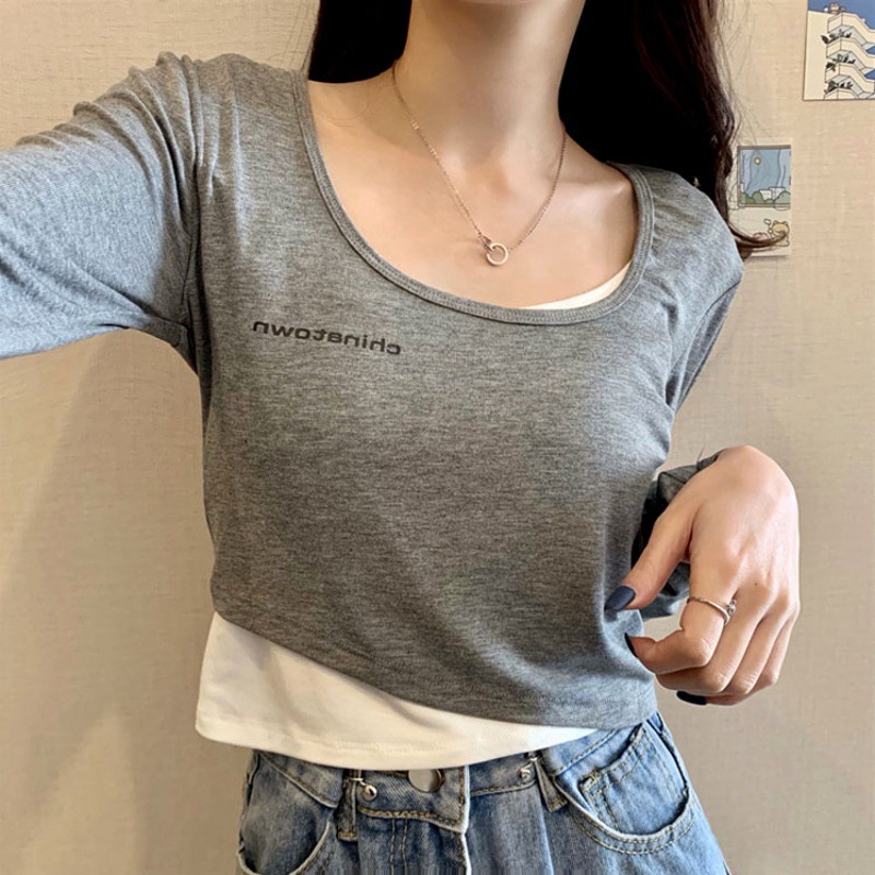 MOOGU ♡ Kaos koean tshirt penyambungan plain wanita atasan top