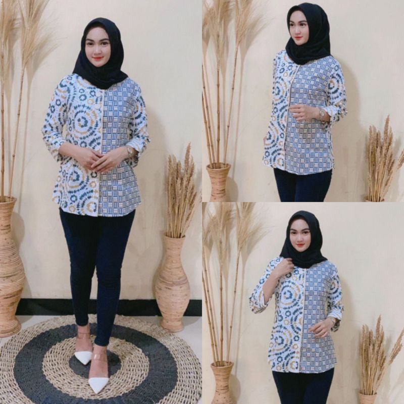 tey-17 Batik wanita ASJ SA HRB026 Kenongo Kemeja Tosca Pendek-Gambar 11