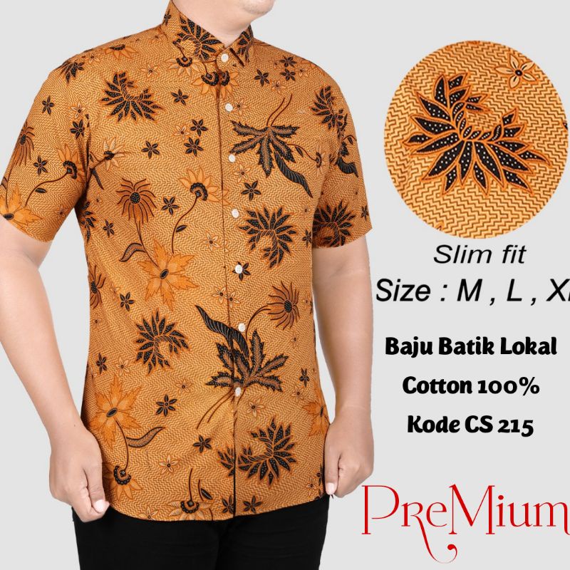 CBS 725 HEM KEMEJA BATIK PRIA SLIM FIT LENGAN PENDEK COLIN DION-CS215 orange