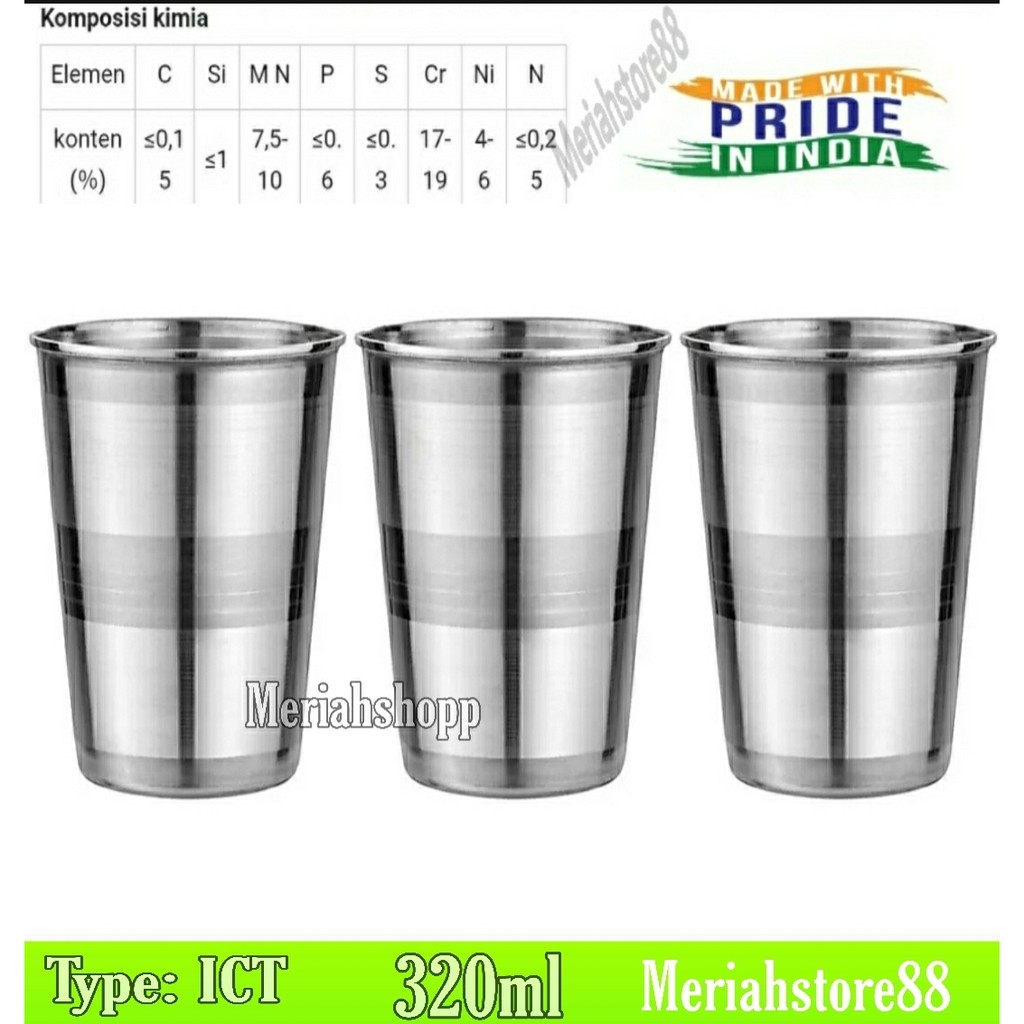 Gelas Stainless Steel (Type: ICT) CANGKIR INCUTE 320ml Mug Kopi Espresso Cappucino Susu TEH Tarik