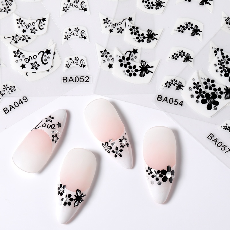 1 Lembar Stiker Kuku 3D Motif Bunga Aksen Berlian Imitasi Untuk Dekorasi Nail Art DIY