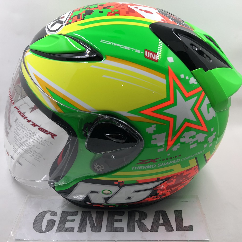 GOYANG HARGA;; Helm NHK R6 Motif Pixel Green Fluorecent Hijau Flo 100%ORIGINAL
