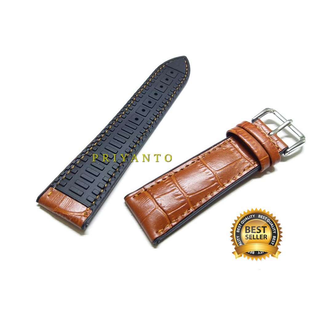 Rubber Strap Tali kulit leather watch 18 20 22mm coklat muda