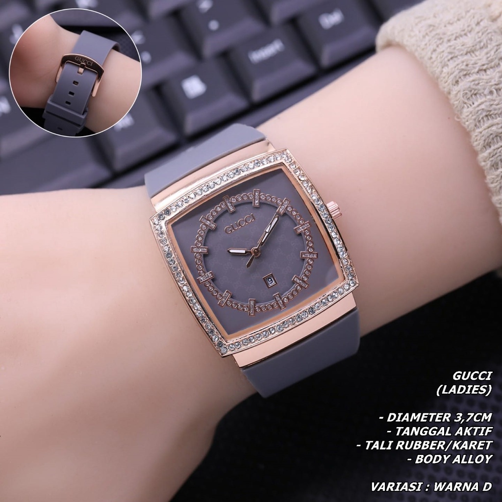 JAM TANGAN WANITA FASHION TALI RUBBER BODY SEGI TANGGAL AKTIF