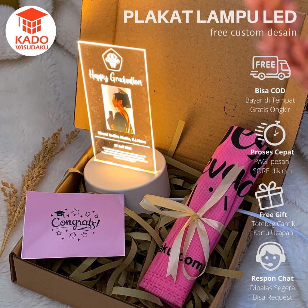 Plakat Akrilik Lampu LED Custom Kado Wisuda