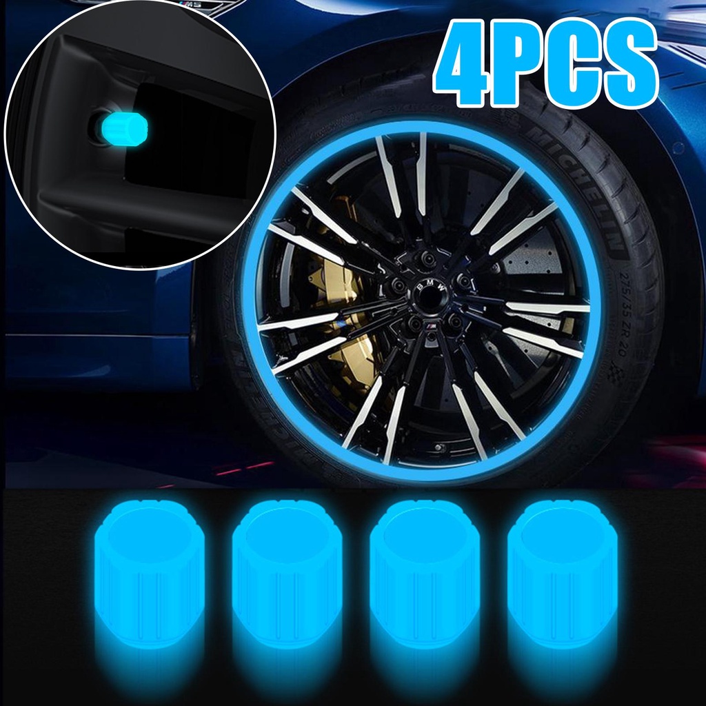 1 / 4Pcs Tutup Pentil Ban Sepeda / Motor / Mobil Universal Luminous Menyala Dalam Gelap