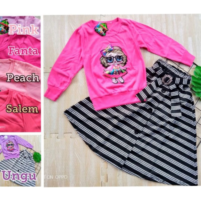 SETELAN BAJU MUSLIM ROK ANAK 2-5 TAHUN LOL LED MUSIK GESPER / SETELAN BAJU NGAJI ANAK PEREMPUAN MUSLIMAH