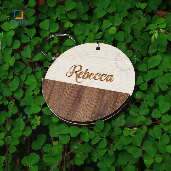 Gantungan Kunci Kayu Double Wooden Custom Nama Keychain Ganci Keyring Keren Otello