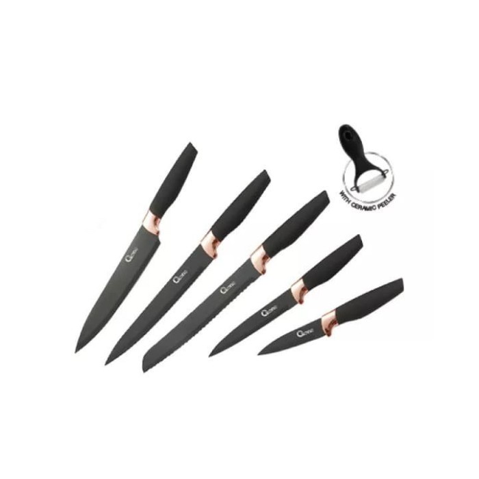 Oxone OX 609N . Pisau 6Pcs Set With Peeler Black . Baru promo