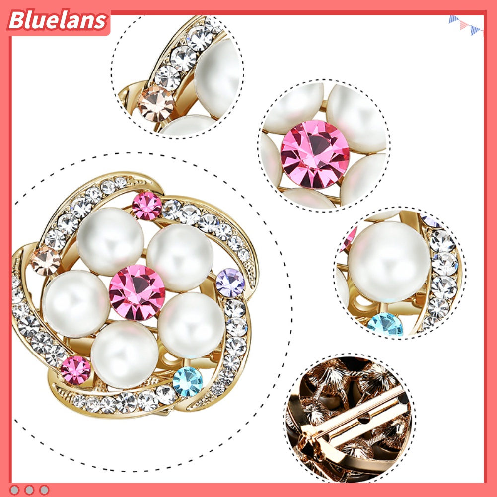 Bros Pin Bentuk Bunga Capung Aksen Mutiara Tiruan Bahan Zirkon Untuk Wanita