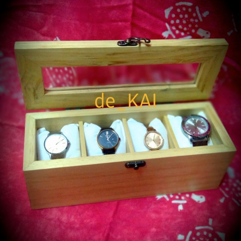 KOTAK JAM TANGAN KAYU ISI 4 / BOX JAM TANGAN KAYU JATI BELANDA 4 SLOT