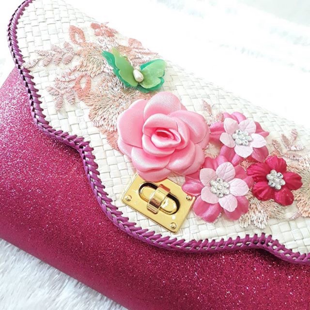 Tas anyam pandan glitter pesta premium