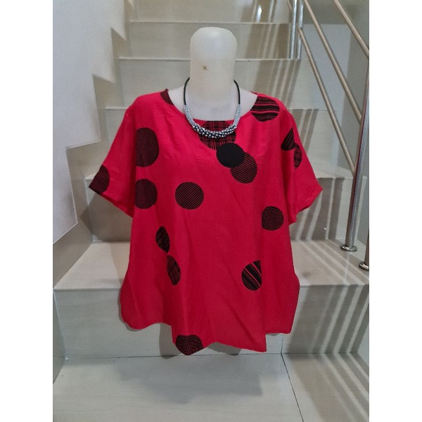Blouse Brukat dan Kaos Bunga Import Jumbo XL-5XL-925.4 Merah Ld 116