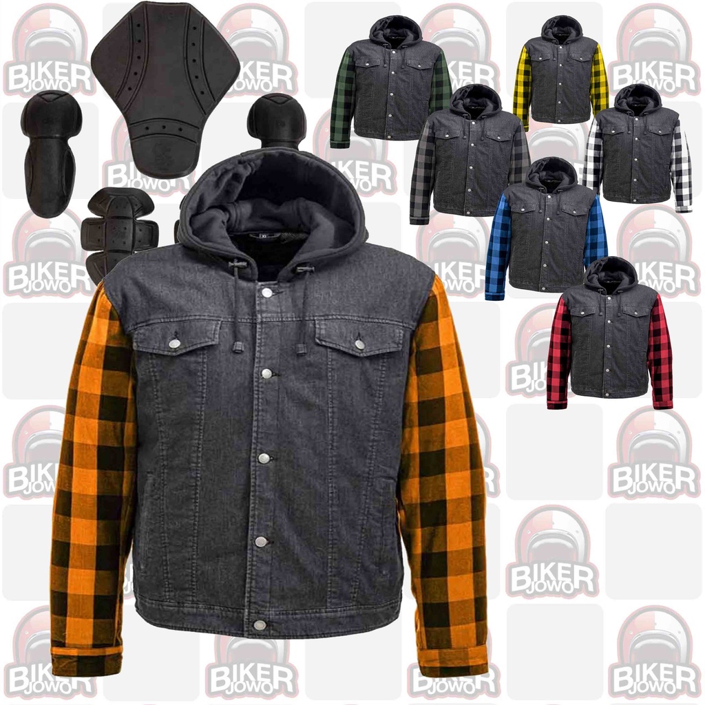 Kemeja Protektor Skull Riderz ROAD ARMOR TUFF DENIM PROTECTIVE SHIRT WITH PLAID SLEEVES PROTECTIVE C