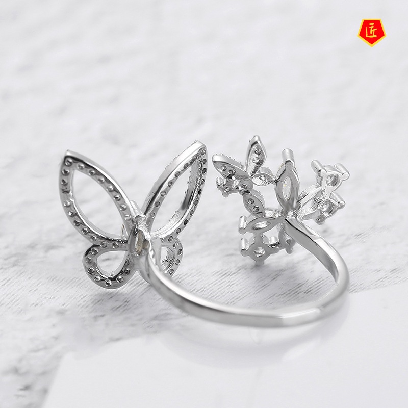 [Ready Stock]S925 Silver Personality Butterfly Opening Ring Yellow Diamond Fashion