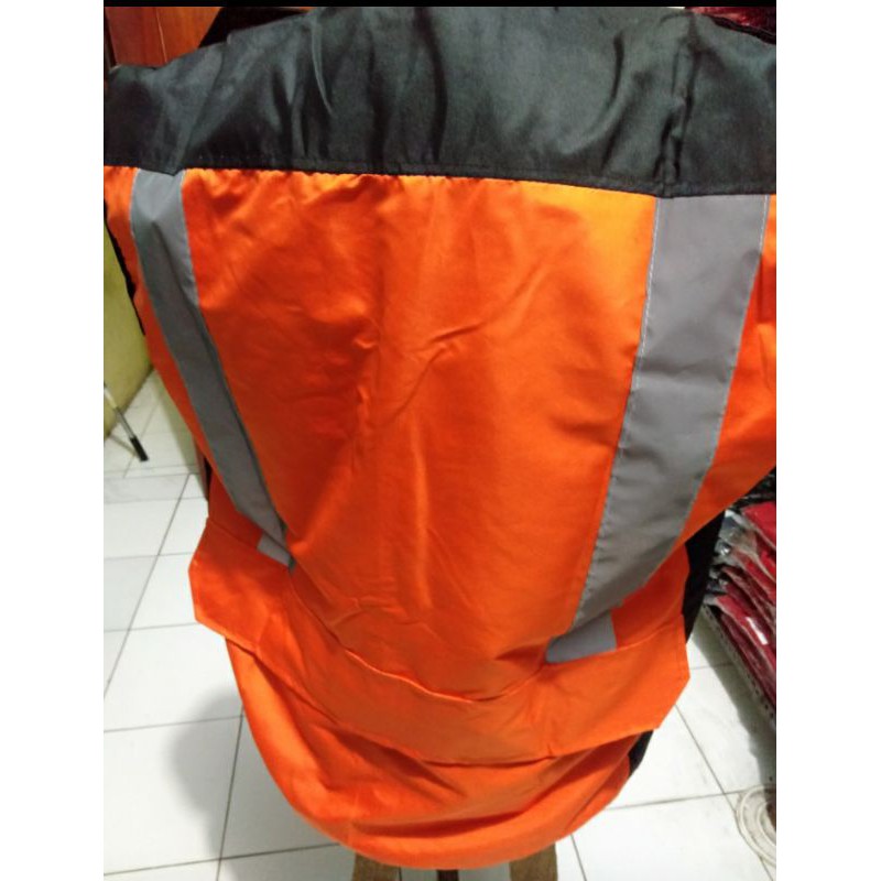 ROMPI SAFETY BAHAN FULL TASLAN ORANYE HITAM FREE LOGO K3 BENDERA