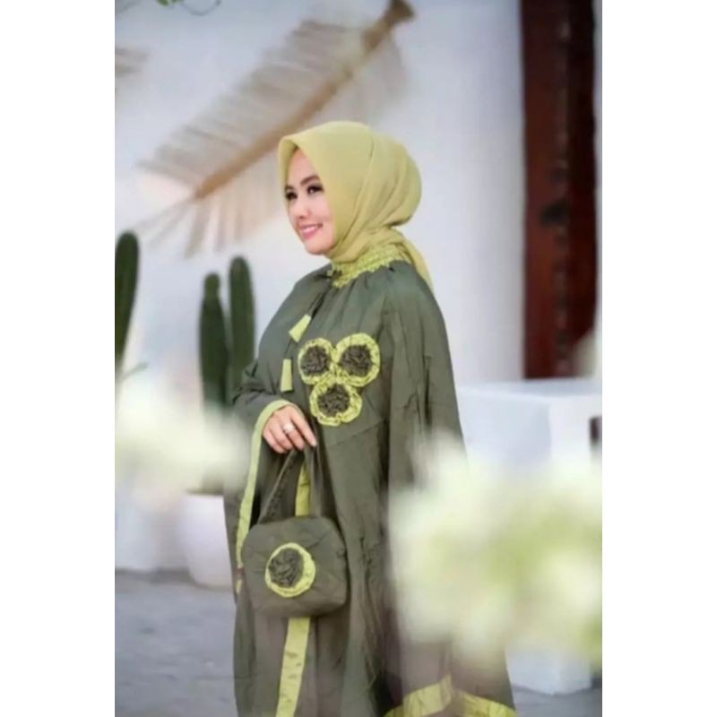 Mukena ponco mawar premium katun janger  Hijau kombi army