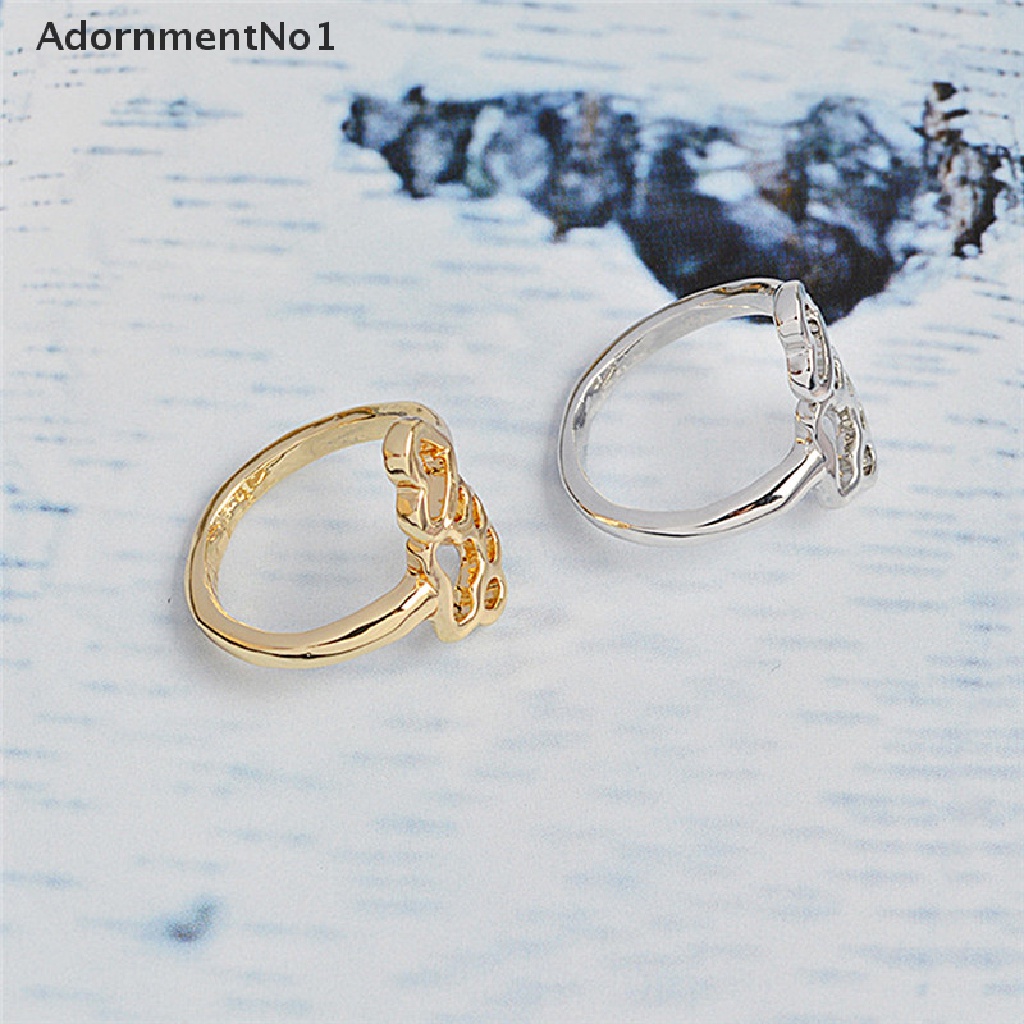 (AdornmentNo1) Cincin Terbuka Adjustable Motif Hati + Tapak Kaki Anjing Owners