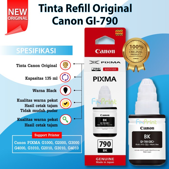 Tinta Canon GI 790 G1000 G1010 G2000 G2010 G3000 G3010 G4000 G4010 Ori