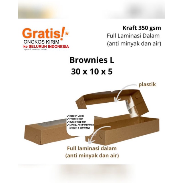 

Dus brownies L / dus bolen pisang / box kue Kraft laminasi / 30x10x5
