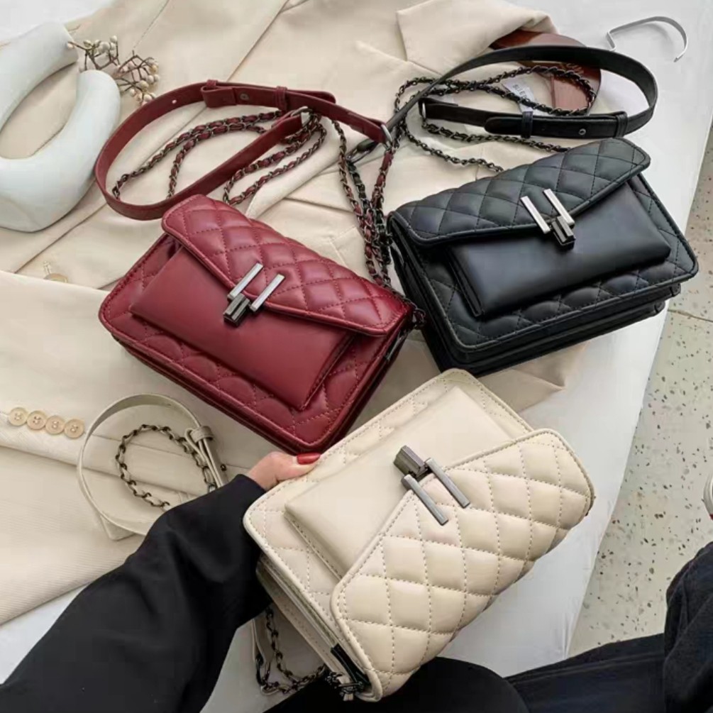 TASHAPPY CR7370 tas SELEMPANG Stylish tali rantai kombinasi kulit wanita import model korea 1KG 2TAS