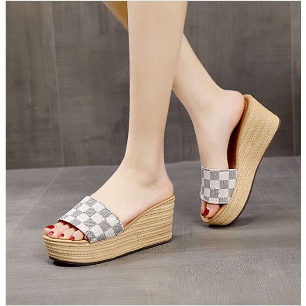 RYX - Plaid Slipges Sandal Pump Wedges Fashion Casual - Ori Import