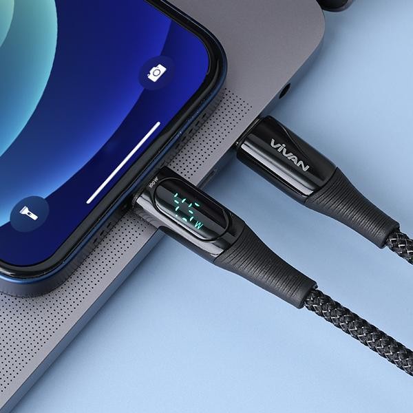 Vivan VCC100 USB-C to USB-C Quick Charge Cable Smart Digital Display / Kabel data Fast Charging Type C Android