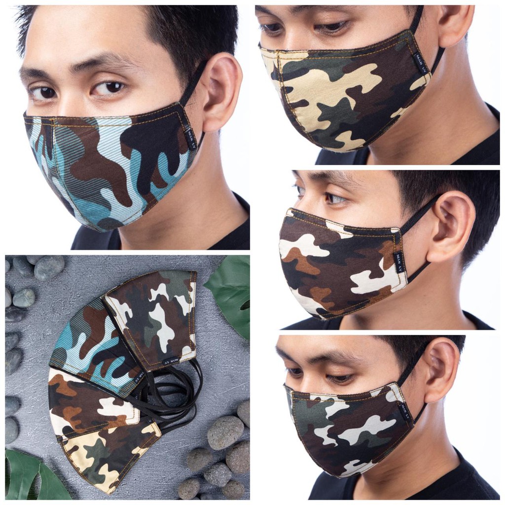 Masker kain MANLY ori 3 ply size earloop edisi ARMY. Jenis kain lebih bagus.