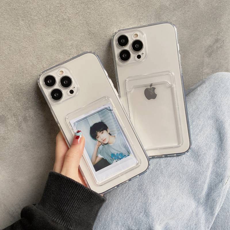 Simple Clear Card Bag Soft Case iPhone 6 6S 7 8 + Plus X XR XS Max 11 12 Pro Max SE 2020 Casing Xiaomi Redmi 9A 9C 9T