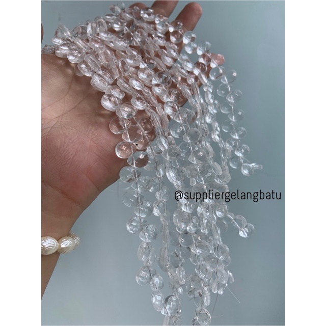 batu tetes air mata 10mm white quartz kuarsa putih bening CUTTING