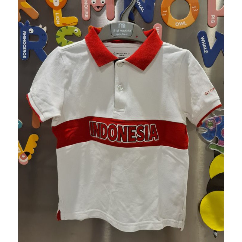 Giordano original Polo shirt merah putih kemerdekaan indonesia anak size 4-5Y preloved