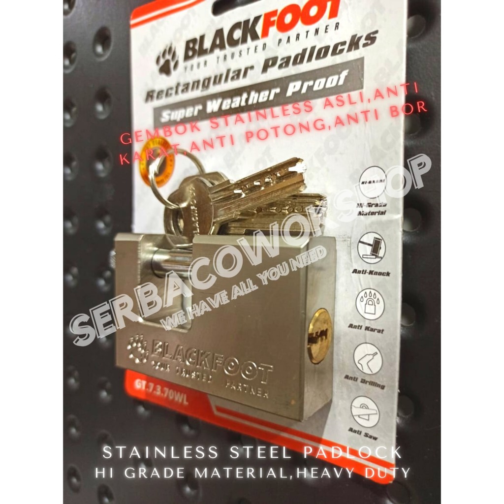 Blackfoot Gembok Kotak Putih 70 mm Stainless Steel Rectangular Padlock Anti Karat Anti Potong HD