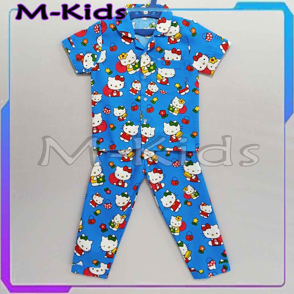 MKids88 - Baju Setelan Katun Piyama Anak Gambar Mickey Doraemon Hello Kitty