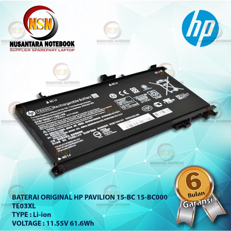 Baterai Original HP PAVILION 15-BC 15-BC000 TE03XL 11.55V 61.6Wh