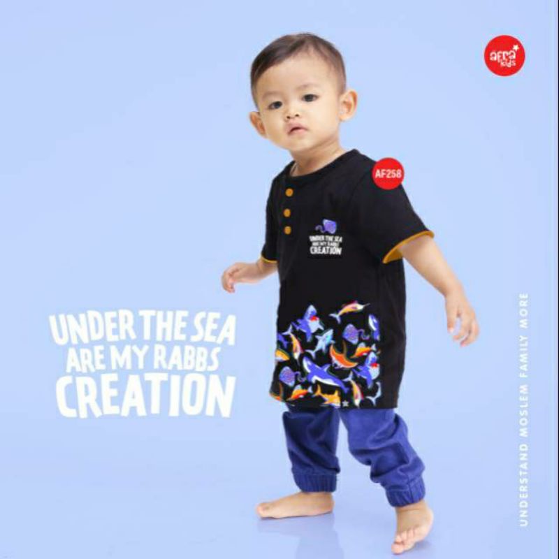 Kaos Kancing Lengan Pendek AF258 Under The Sea Are My Rabb's Creation