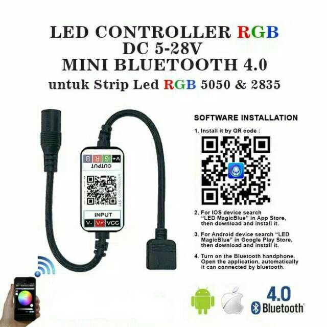 Controller mini Bluetooth 4.0 DC 12V 5-28V Led strip RGB 5050 3528 2835 Mobile App Control