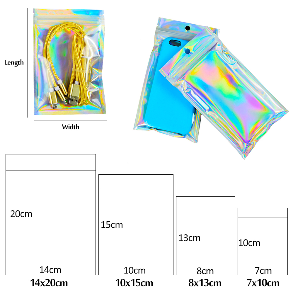 10Pcs Food Storage bags / Ziplock Aluminum Foil Bags / waterproof Self Sealing Ziplock Bag / Laser Zip Lock Bags Clear Bags