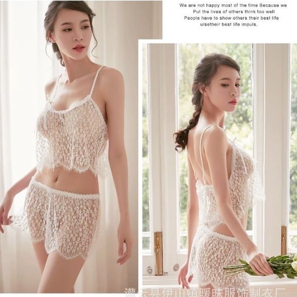 Baju tidur Set Renda Brokat Camisol Tanktop Celana Pendek Piyama Sexy Lingerie