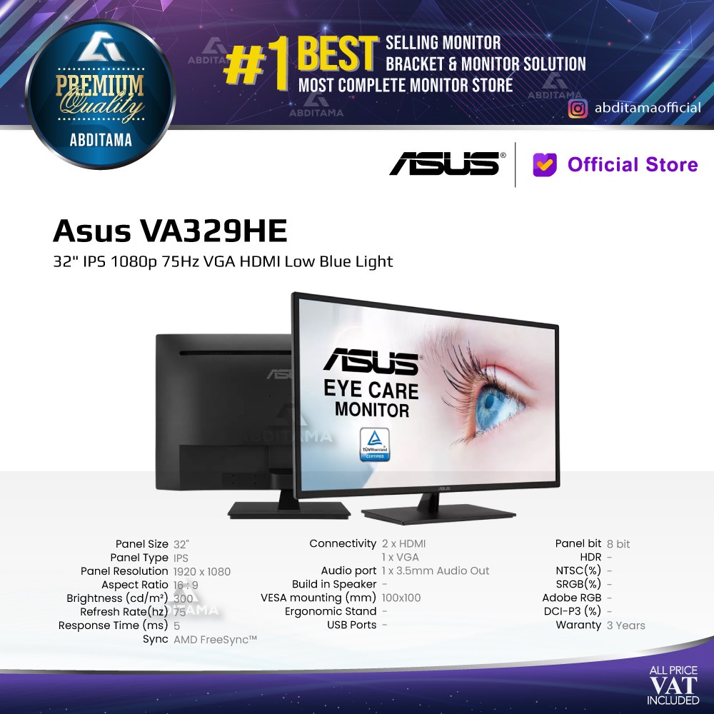 Monitor LED Asus VA329HE 32&quot; IPS 1080p 75Hz VGA HDMI Low Blue Light