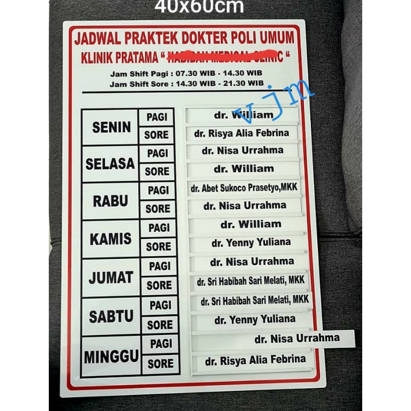 

Papan Jadwal Praktek Dokter Acrylic (40x60cm)