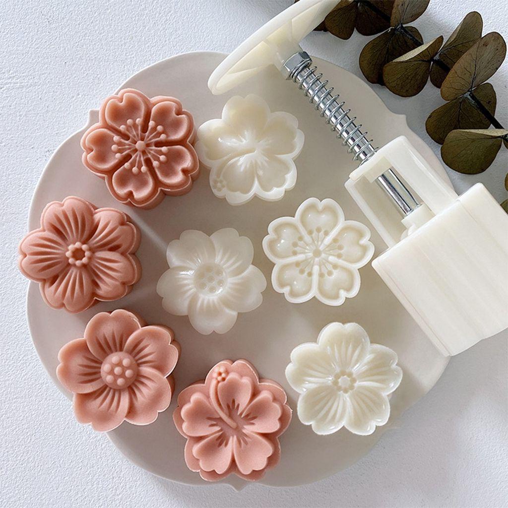 【 ELEGANT 】 Sakura Cetakan Mooncake 1set Motif Bunga Kreatif DIY Dapur Gadget Pie Membuat Mooncake Press