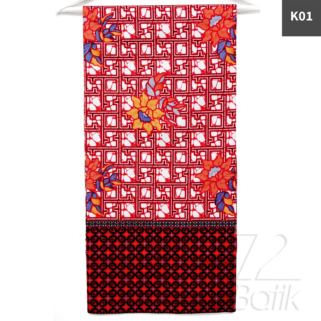 KAIN BATIK PREMIUM Bahan Katun Motif Kembang Mekar Warna Merah Putih 726008 Cap 72 Jarik Jarit Samping Kebat Panjang Batik Katun Modern Premium Bahan Seragam Batik Pernikahan Kantor Keluarga Murah Kamen Jadi Batik Bali Lembaran