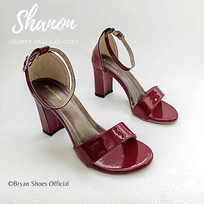 Bryan Shanon Glossy Chunky Heels Tahu 5cm 9cm Kilap 36-40 41 42 43 Oversize  Jumbo Bigsize Nyaman Puutih Abu Merah